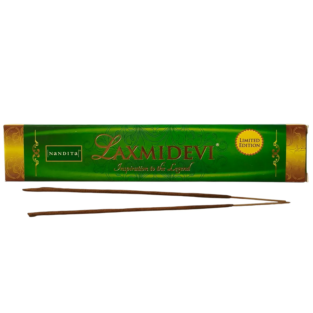 Caja de Incienso Laxmi Devi de la marca Nandita mostrando las varitas de incienso natural para la abundancia.