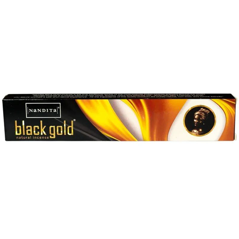 Caja de Incienso Black Gold Nandita original de 15 gramos, empaque premium masala importado de la India.