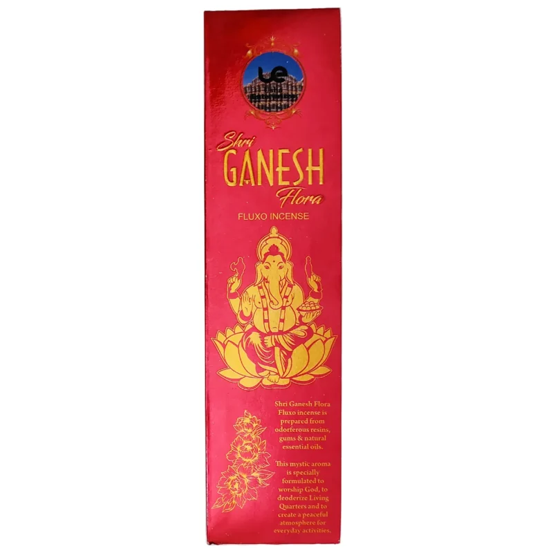 Caja de incienso Ganesh Flora natural original de la India sobre un fondo limpio.