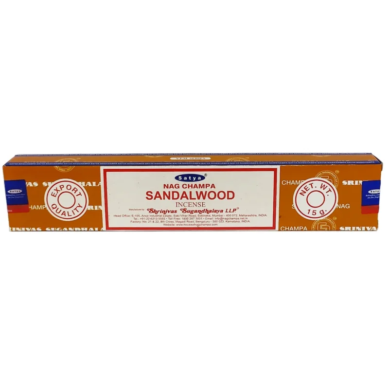 incienso nag champa sándalo satya original caja 15g aroma relajante