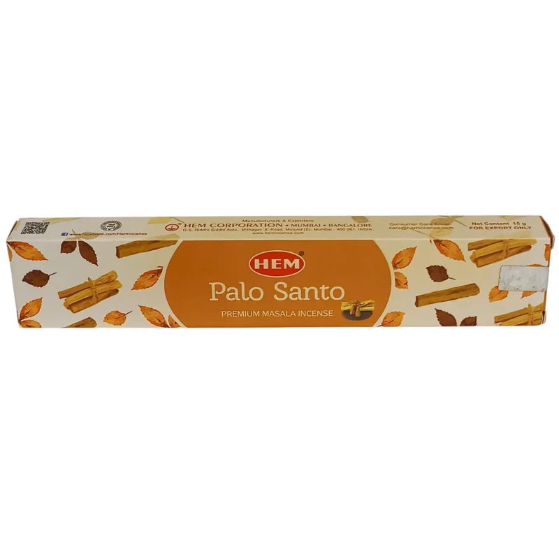 Caja de incienso Palo Santo HEM con varillas aromáticas.