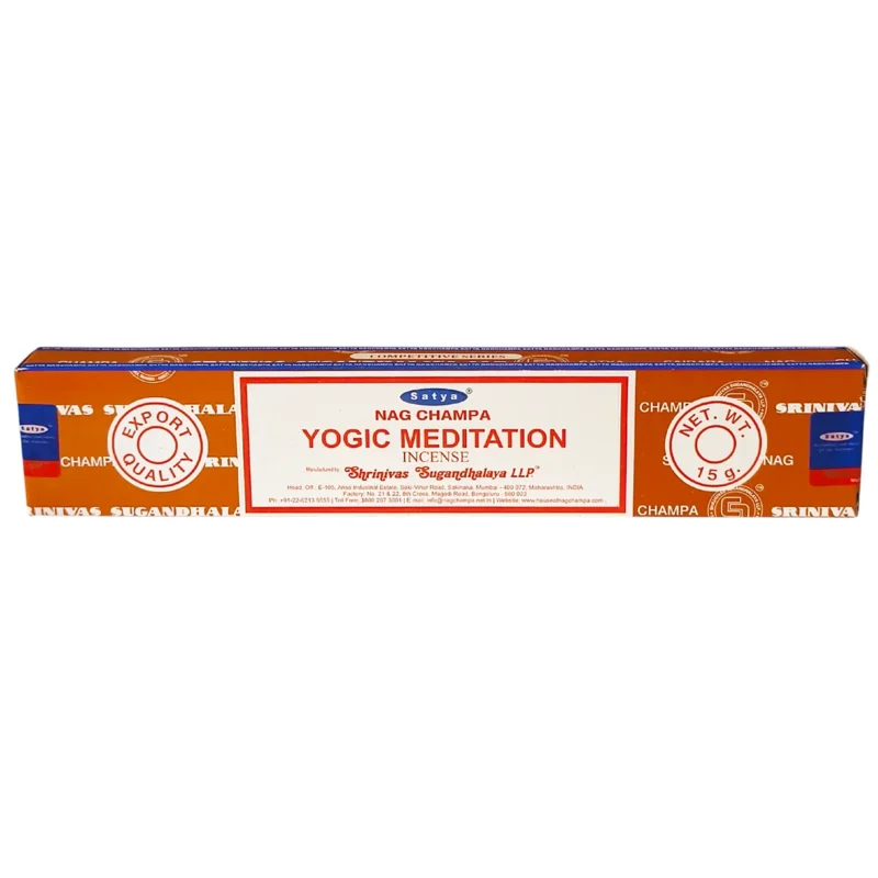Caja de incienso yoga meditación Satya original sobre fondo blanco.