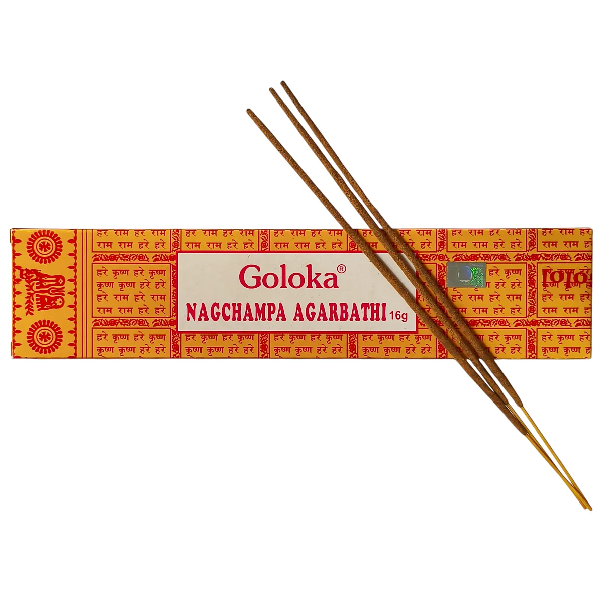 Primer plano de las varillas de incienso natural Goloka Nag Champa hechas a mano.