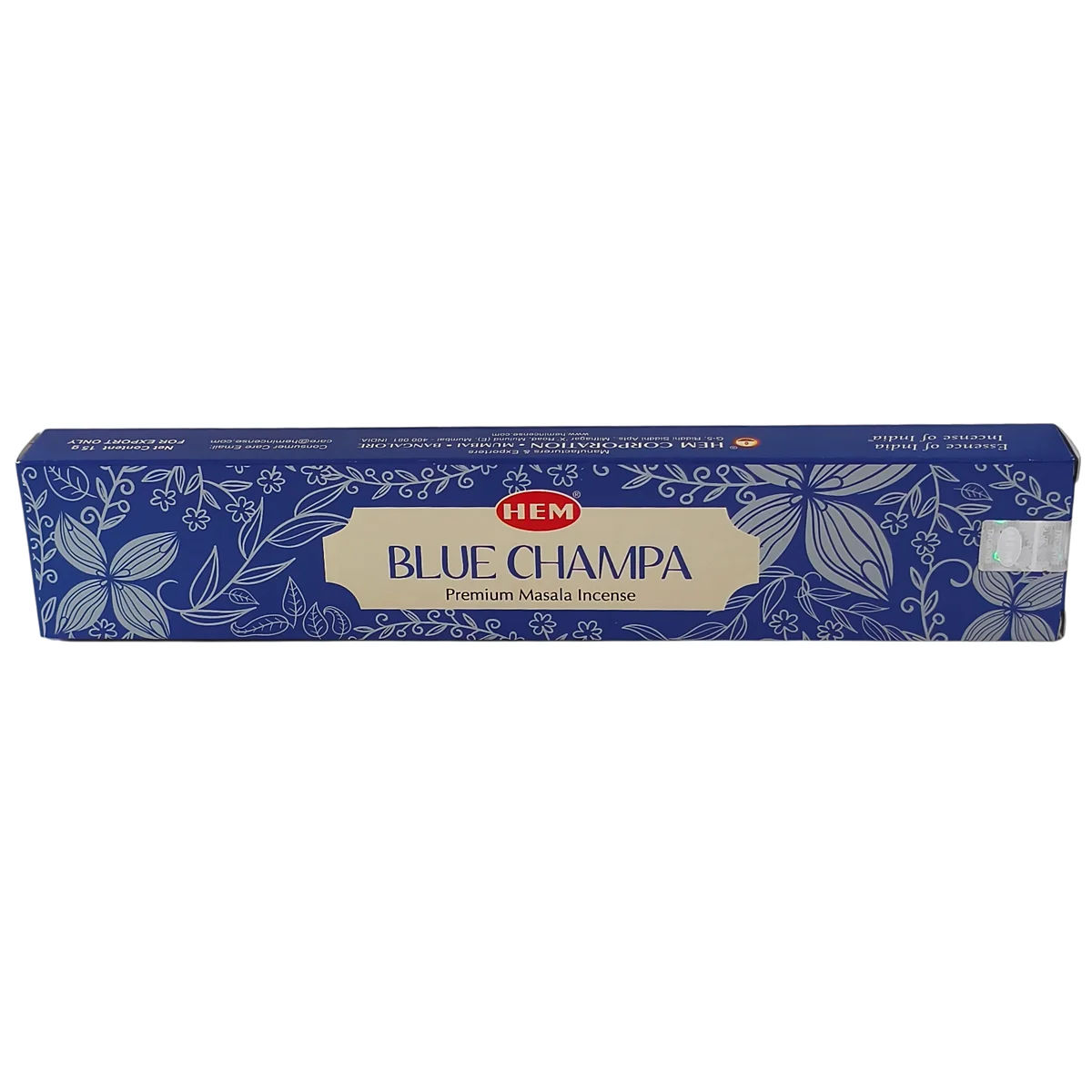 Caja de incienso Blue Champa HEM con varitas aromáticas.