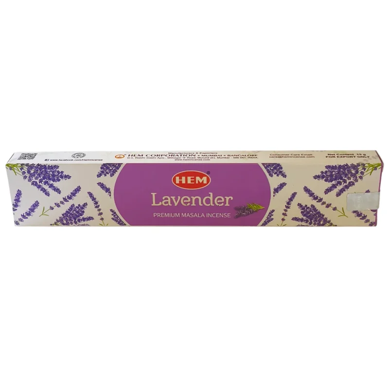 Caja de incienso lavanda HEM con varillas aromáticas.