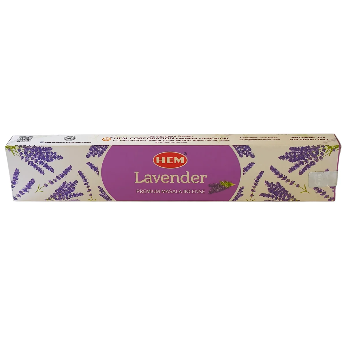 Caja de incienso lavanda HEM con varillas aromáticas.