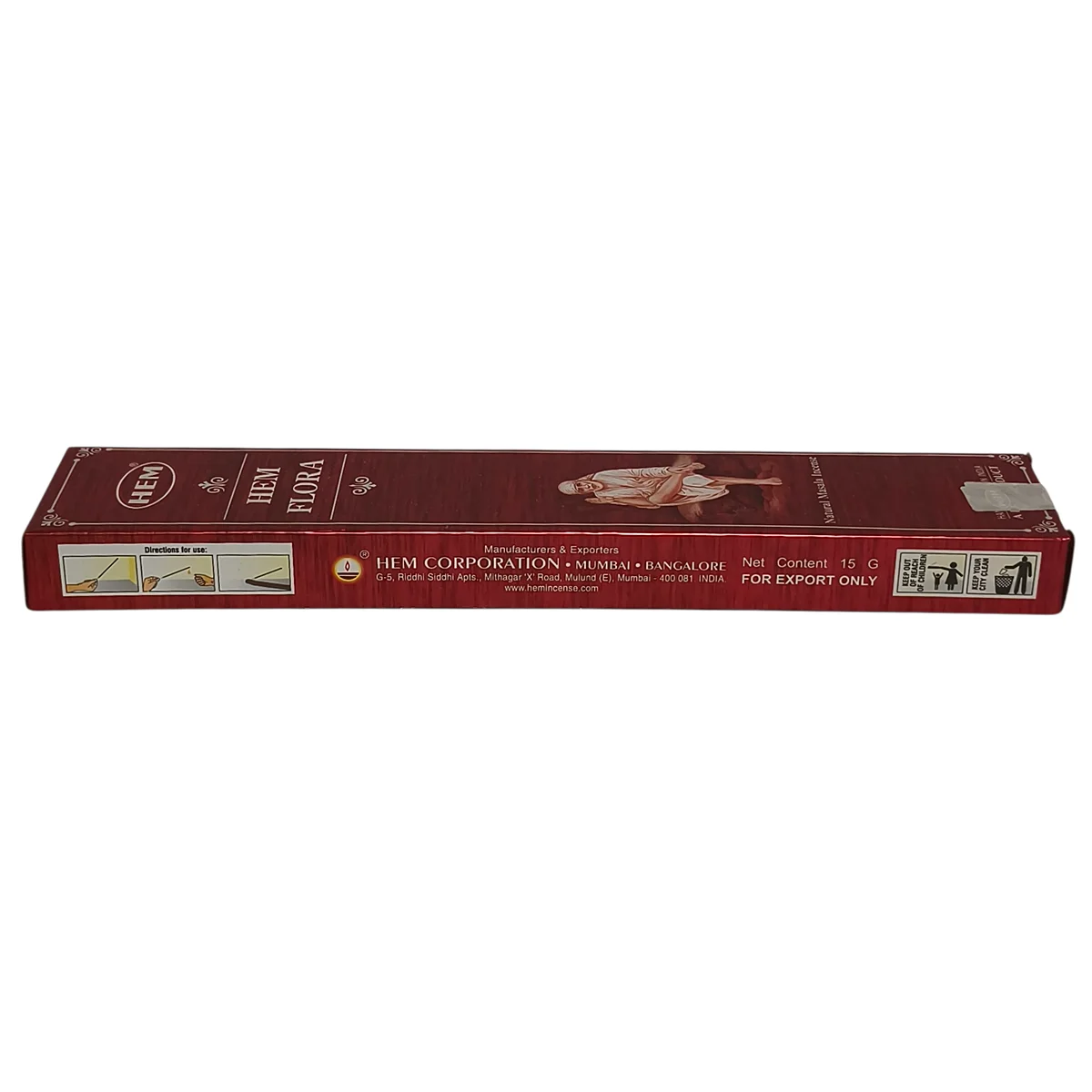 Contenido y especificaciones de la caja de incienso HEM Flora original hecho en la India.